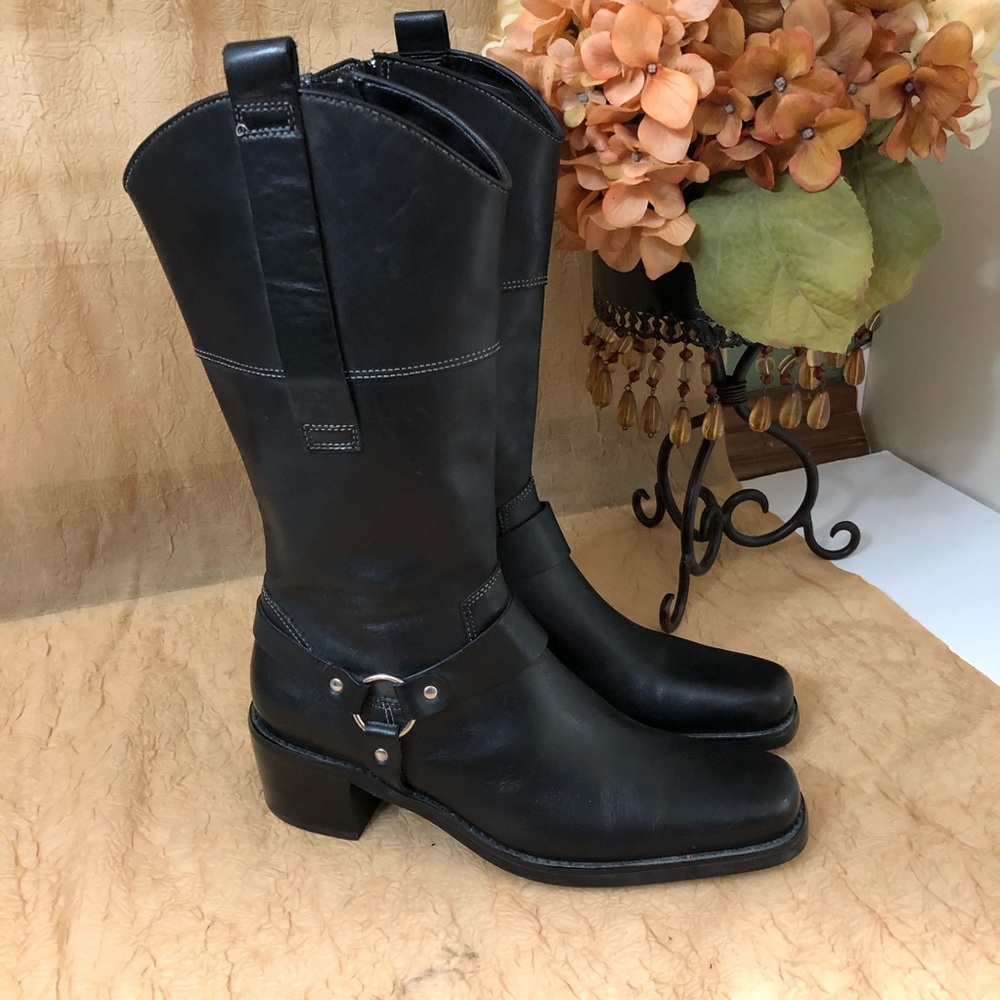 Franco Sarto Phillip strap black leather tall boot
